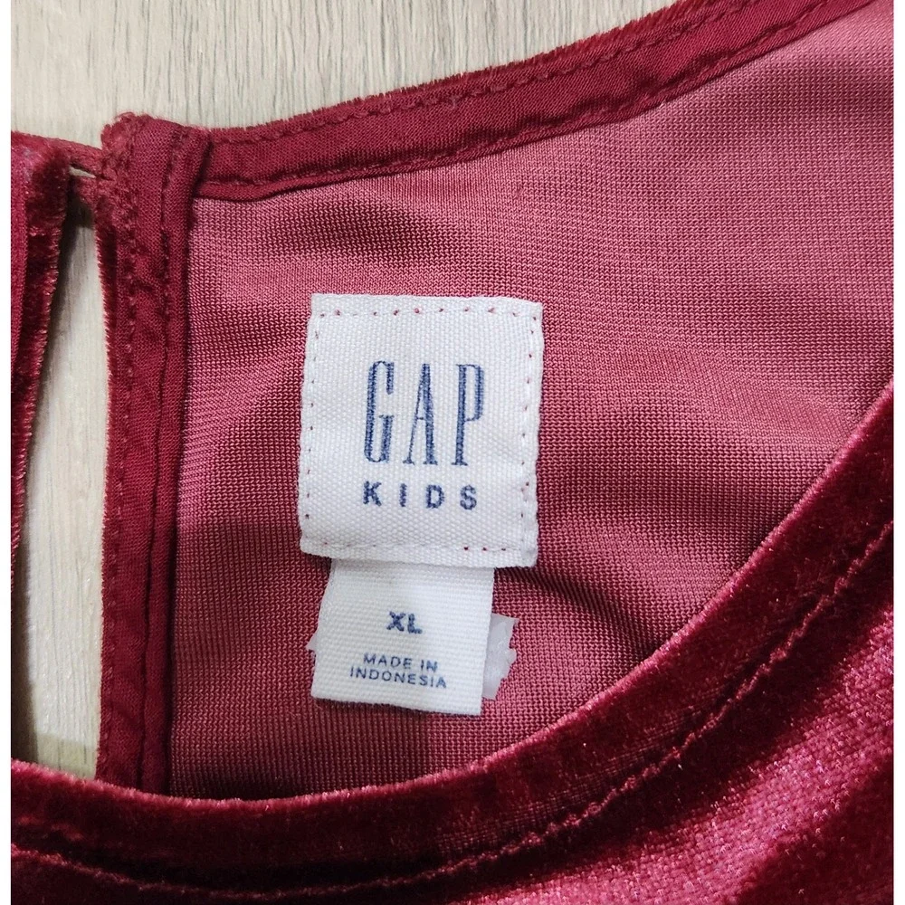 Gap Kids Girls XL 12-13 Burgundy Velvet Tiered Long Sleeve Holiday‎ Dress